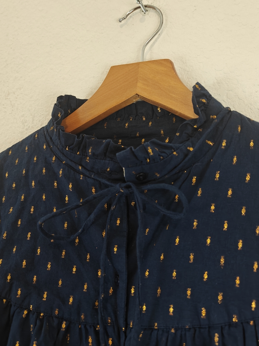 Emerson Fry Emmaline Blouse Maritime Gold Dot Lurex Cotton Tie Neck Top Boho XS - Picture 13 of 16